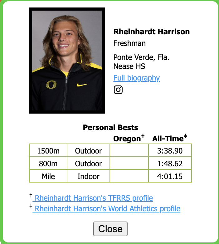 Form Chart Tracker and Oregon Track roster app links TrackDucks